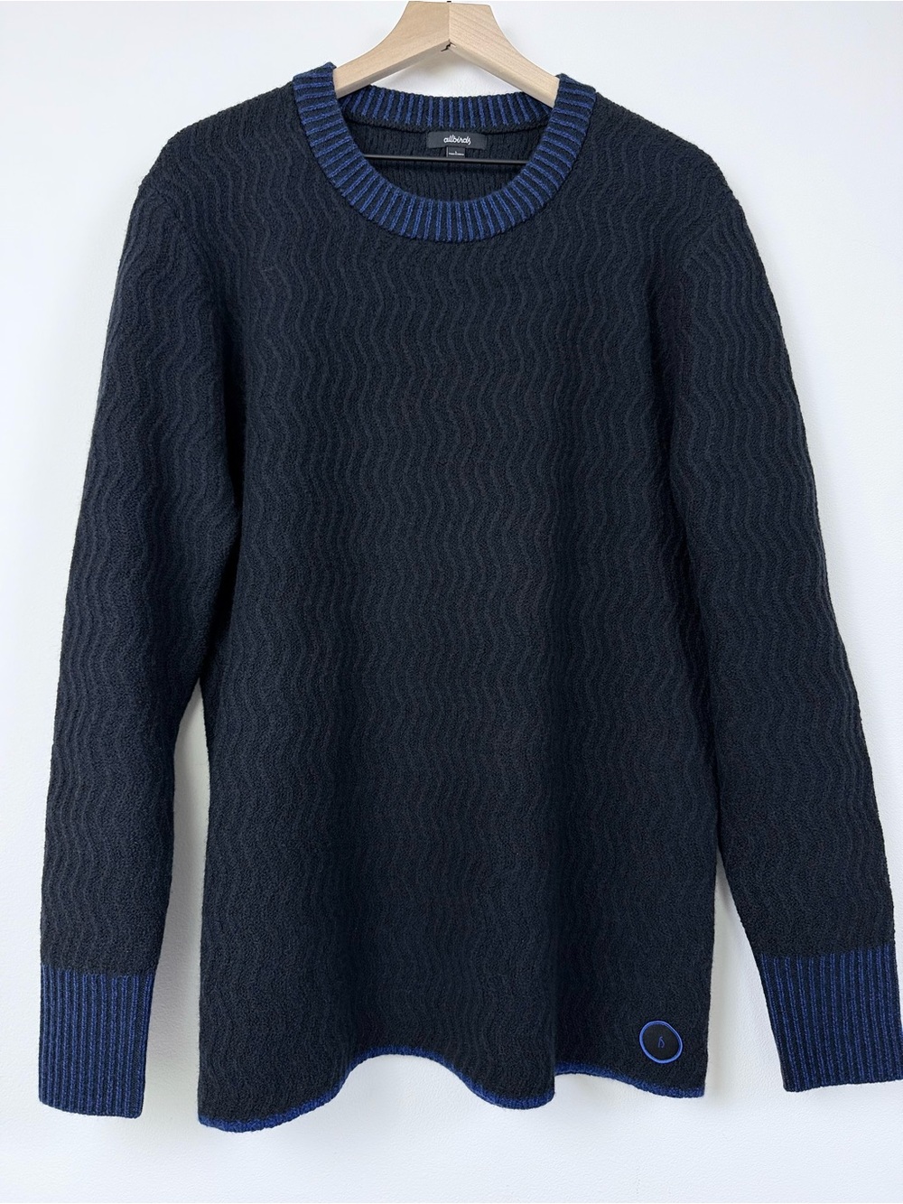 Allbirds Men’s Merino Wool Crewneck Sweater Black Blue Trim